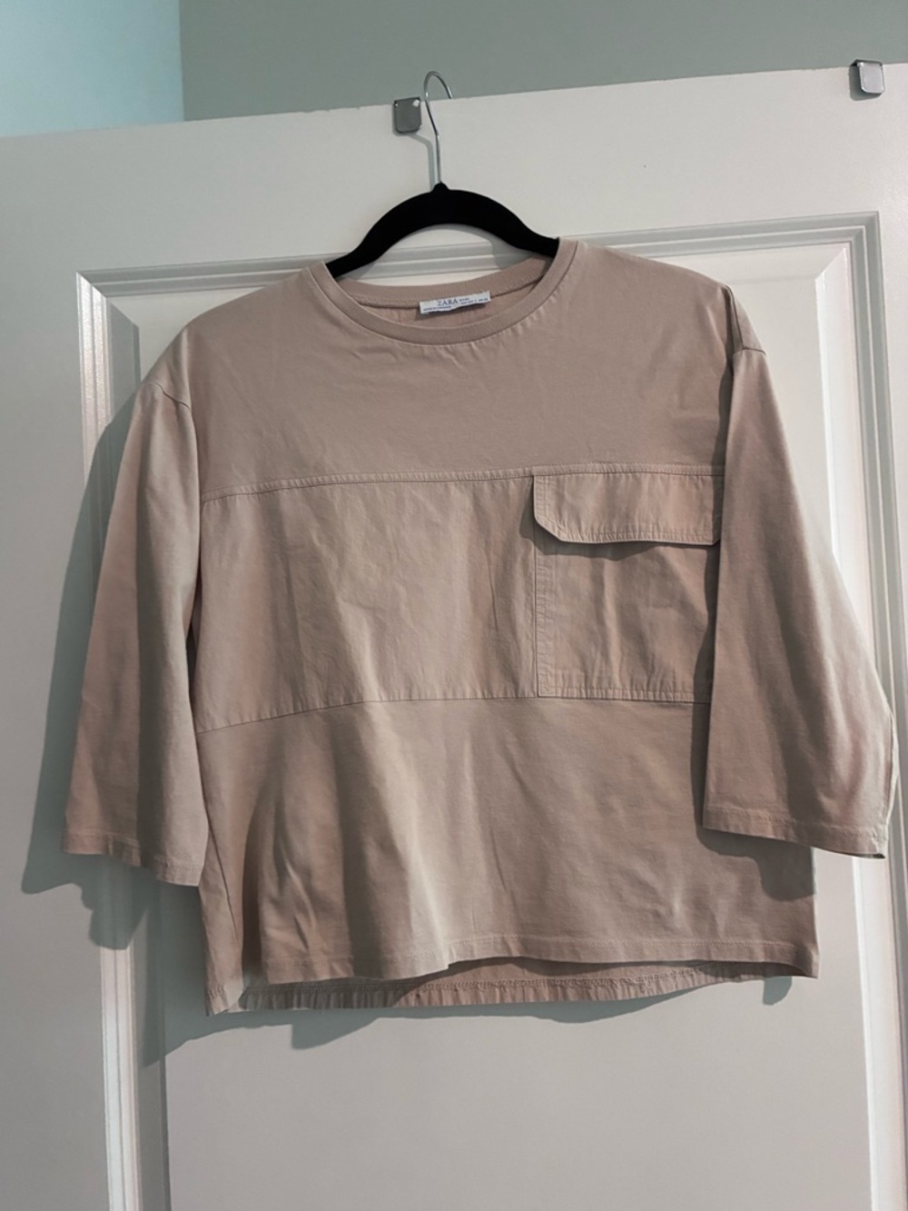 Zara Basic Pocket Top | Neutral Beige | Oversized Minimalist - Picture 2 of 6